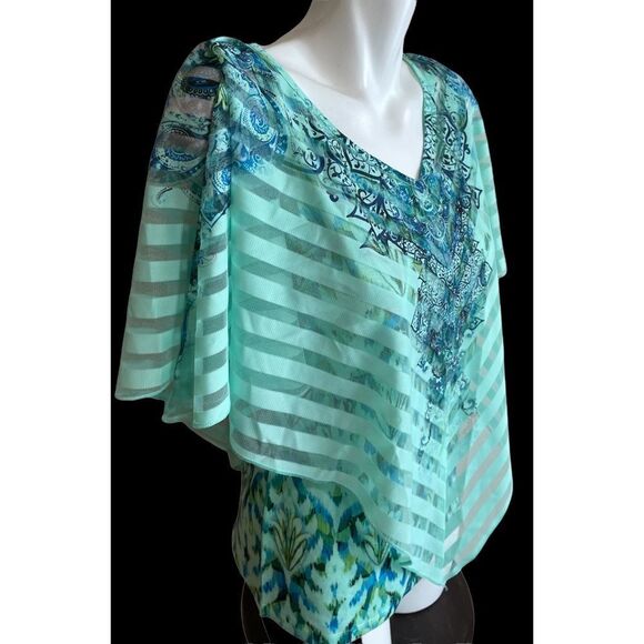 World Unity Top Set / 2 Piece / Mint Green Blue Tank with Cape Poncho / XS - Picture 5 of 8